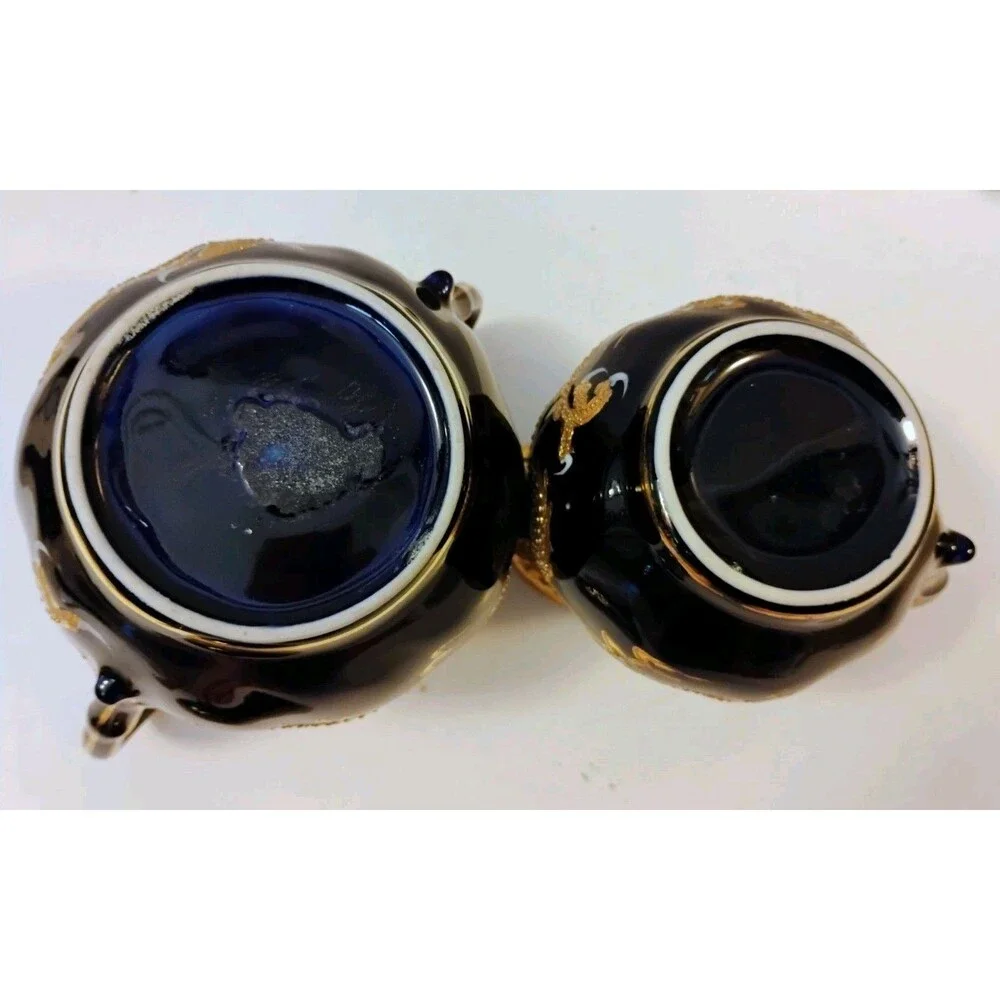 Vtg Chinese Fuzhou Lacquer Dragon Creamer & Sugar Bowl Set Black Gold Collect